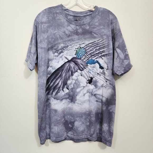 The Mountain Other - The Mountain eagle American flag and jets in the sky graphic t-shirt mens size L